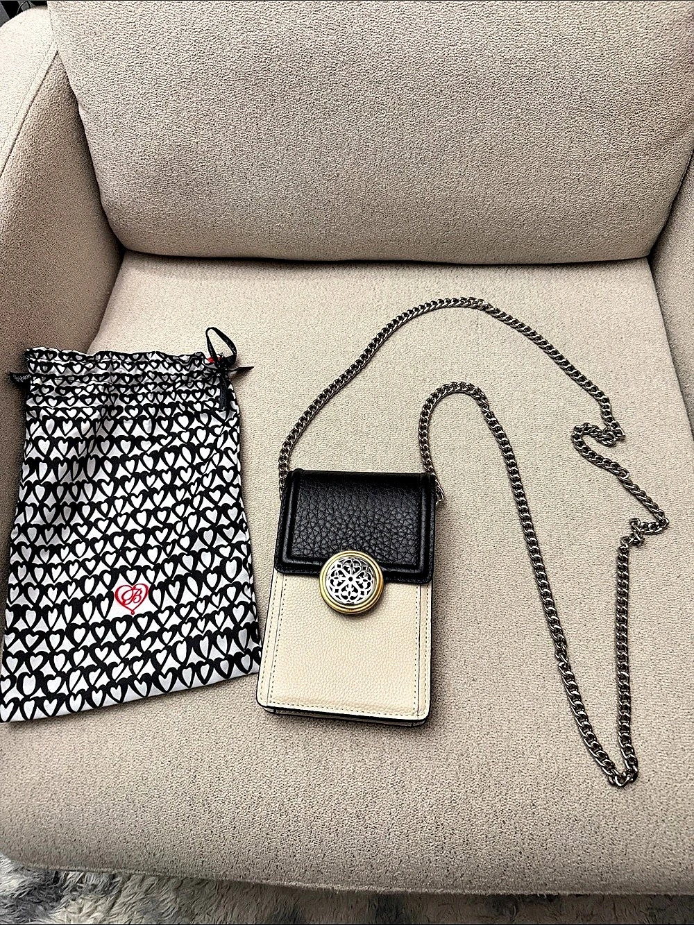 Brighton Two-Tone Chain Crossbody in Black & Cream Like New
